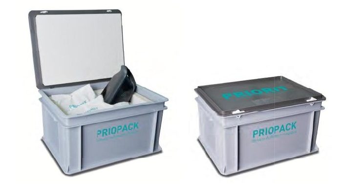 PRIOPACK containers with absorbing filler packs for defective lithium batteries